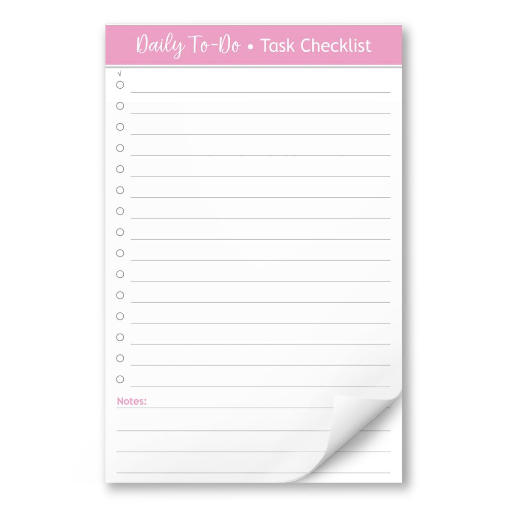 Daily To-Do List in Pink - Task Checklist 5.5 x 8.5 Notepad at Artistically Invited
