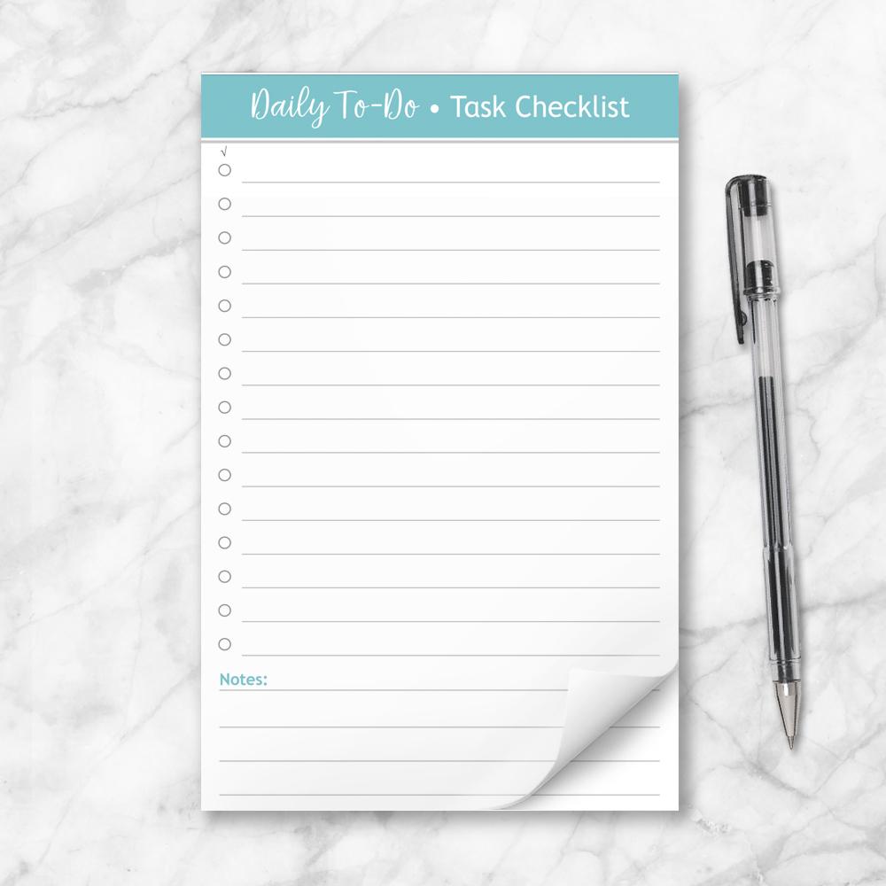 Daily To-Do List in Turquoise - Task Checklist 5.5 x 8.5 Notepad at Artistically Invited