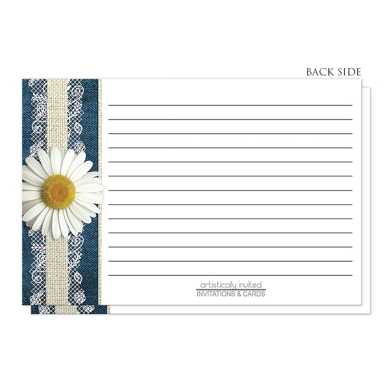 Daisy Burlap and Lace Denim Recipe Cards (back side) at Artistically Invited.