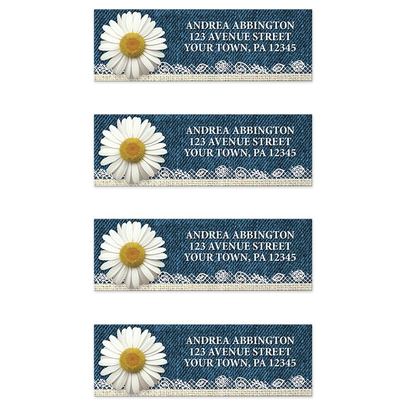 Daisy Burlap and Lace Denim Address Labels at Artistically Invited