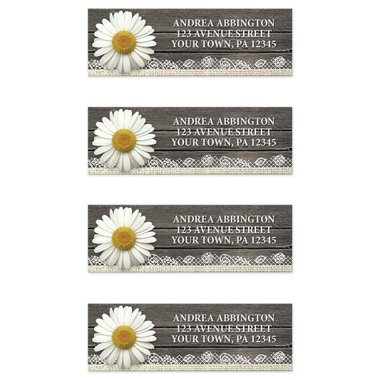Daisy Burlap and Lace Wood Address Labels at Artistically Invited