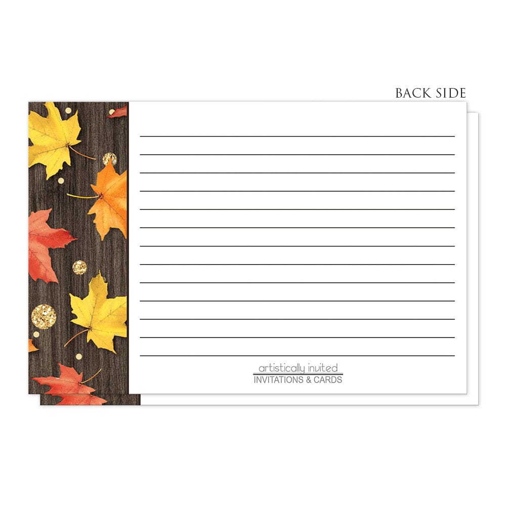 Falling Leaves with Gold Autumn Recipe Cards (back side) at Artistically Invited.