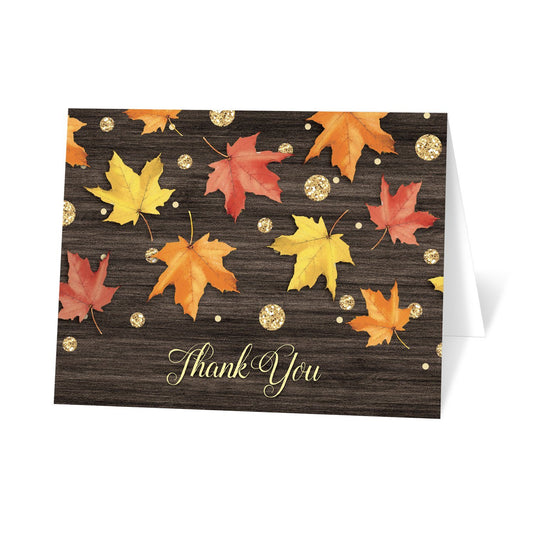 Falling Leaves with Gold Autumn Thank You Cards at Artistically Invited