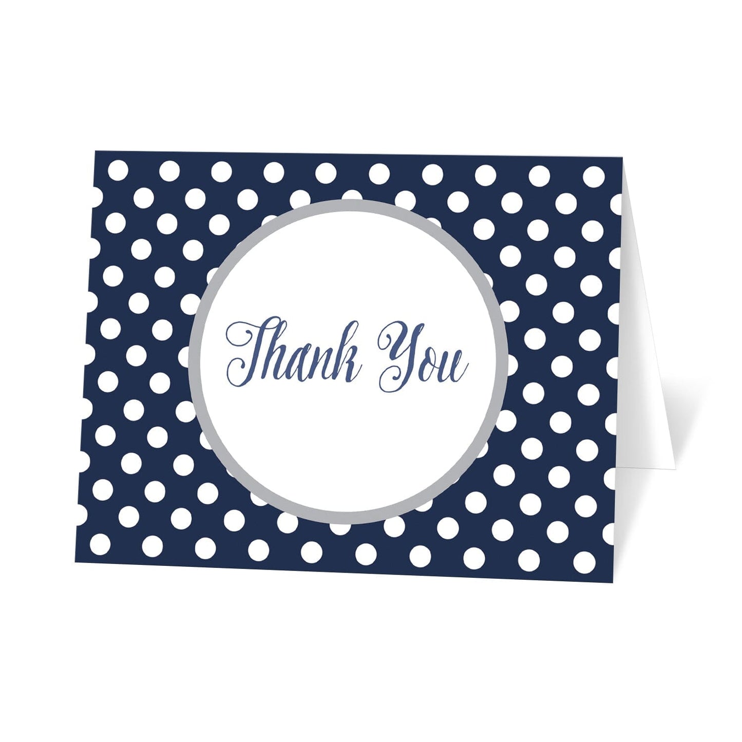 Gray Navy Blue Polka Dot Thank You Cards at Artistically Invited.