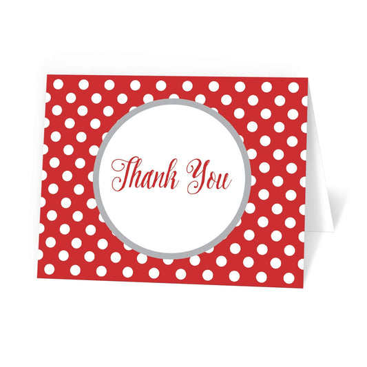 Gray and Red Polka Dot Thank You Cards at Artistically Invited.
