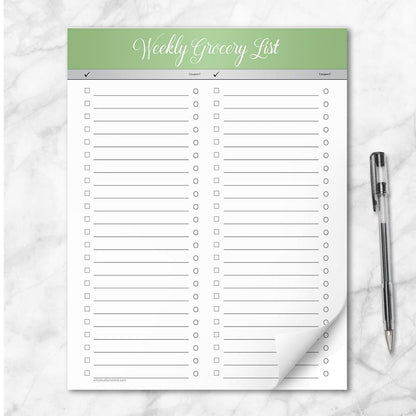 Green Header Full Page Weekly Grocery List - 8.5 x 11 Notepad at Artistically Invited
