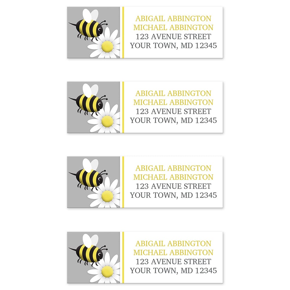 Happy Bee and Daisy Return Address Labels (4 to a sheet) at Artistically Invited.