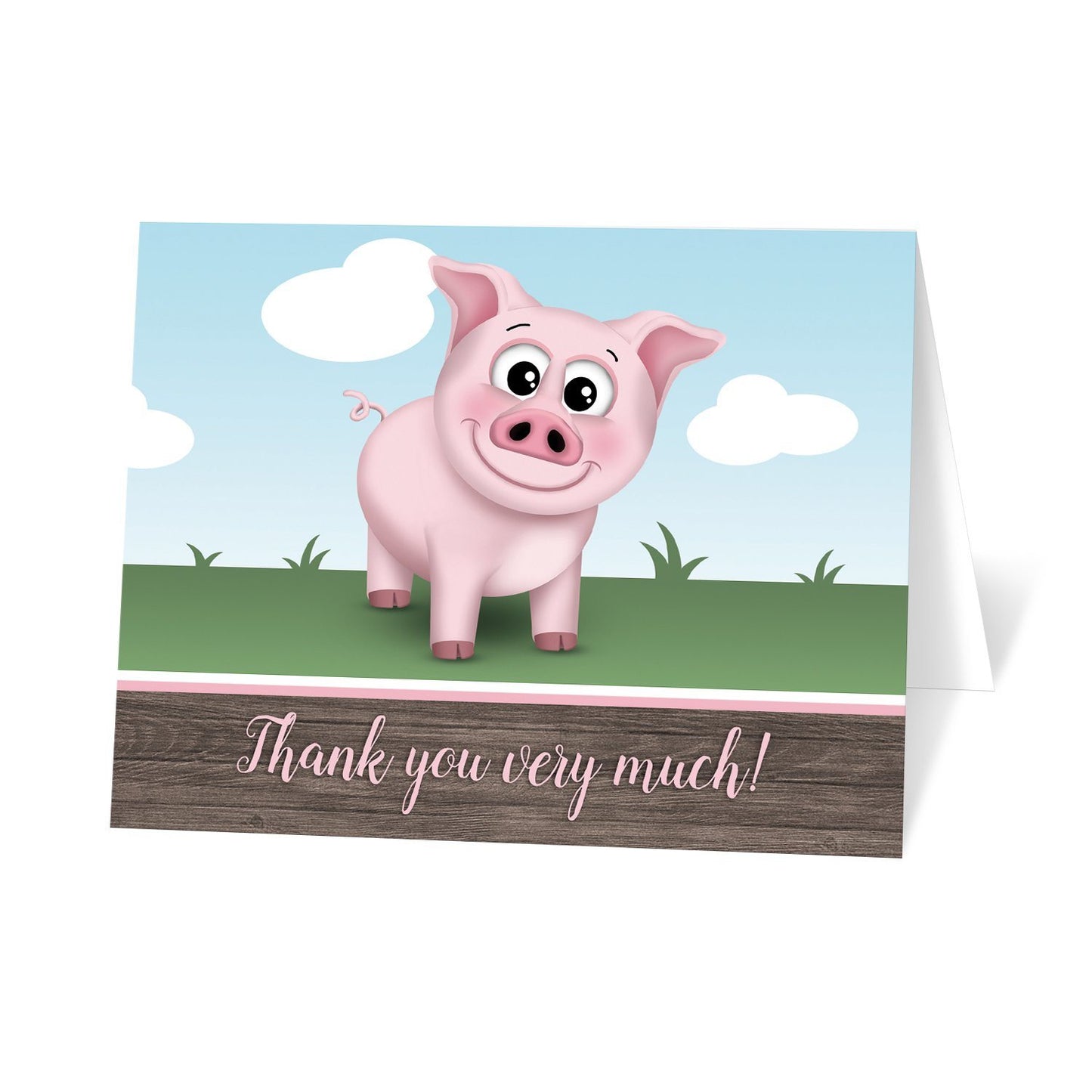 Happy Pink Pig on the Farm Thank You Cards at Artistically Invited