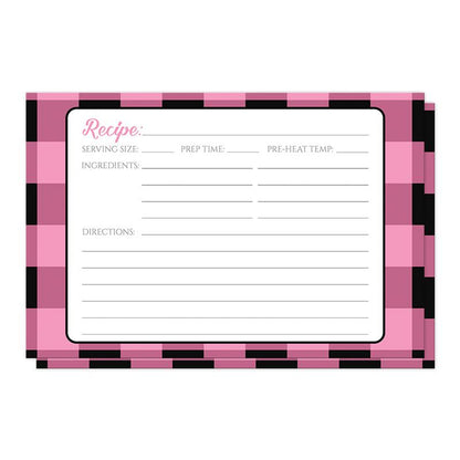 Light Pink and Black Buffalo Plaid Recipe Cards at Artistically Invited