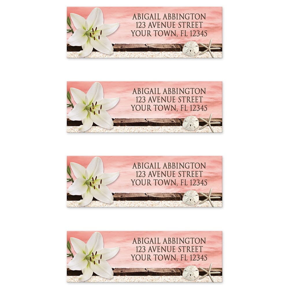 Lily Seashells and Sand Coral Beach Address Labels (4 to a sheet) at Artistically Invited.