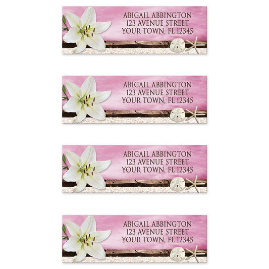 Lily Seashells and Sand Magenta Beach Address Labels (4 to a sheet) at Artistically Invited.