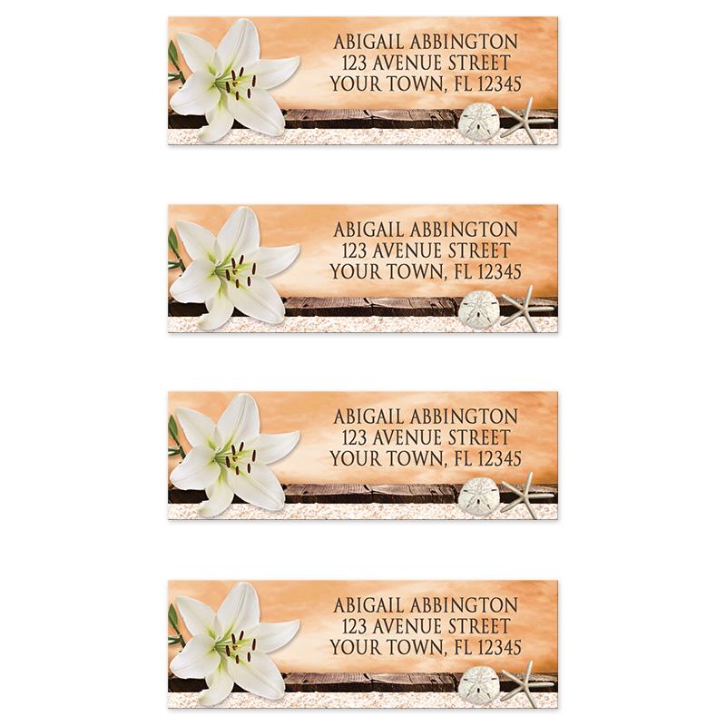 Lily Seashells Sand Autumn Beach Address Labels at Artistically Invited