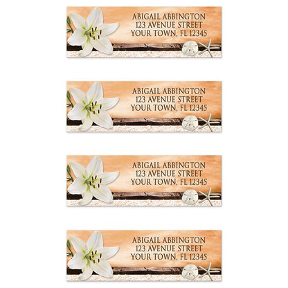 Lily Seashells Sand Autumn Beach Address Labels at Artistically Invited