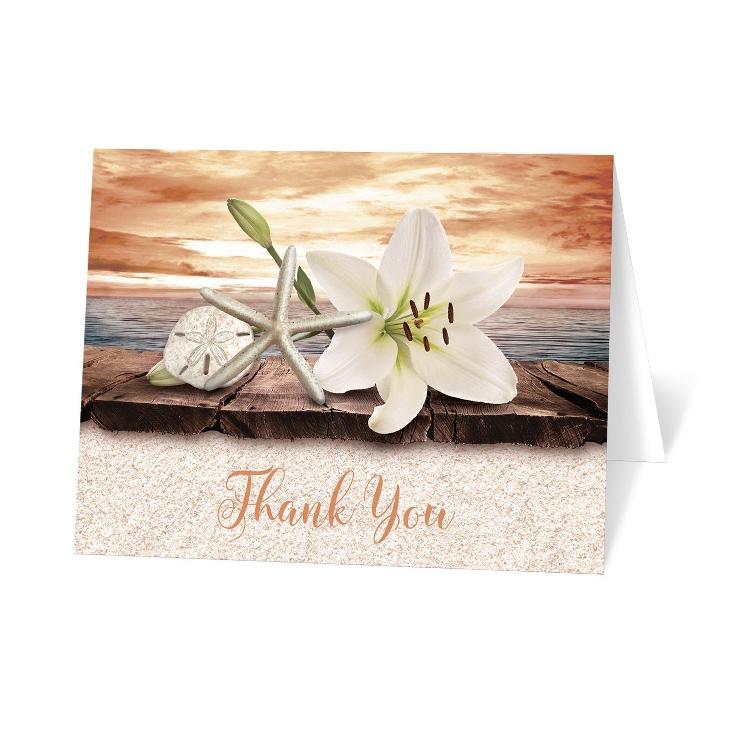 Lily Seashells and Sand Autumn Beach Thank You Cards at Artistically Invited