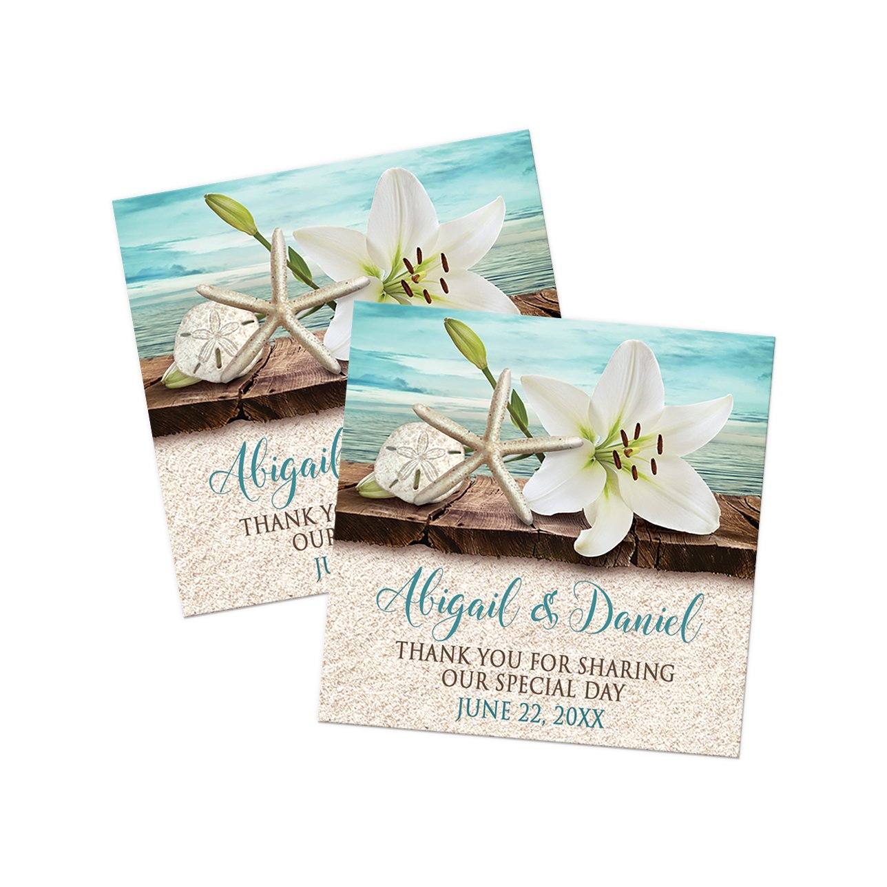Lily Seashells and Sand Beach Thank You Stickers at Artistically Invited