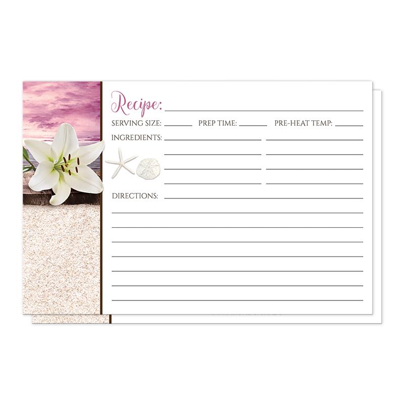 Beach Recipe Cards - Lily Seashells Sand Magenta Beach Recipe Cards at Artistically Invited