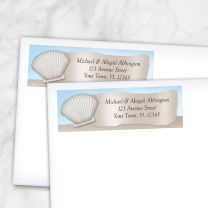 Seashell in the Sand Beach Address Labels at Artistically Invited - Message from a Bottle Beach design