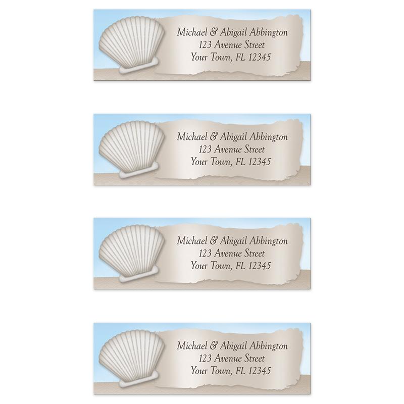 Seashell in the Sand Beach Address Labels at Artistically Invited - Message from a Bottle Beach design