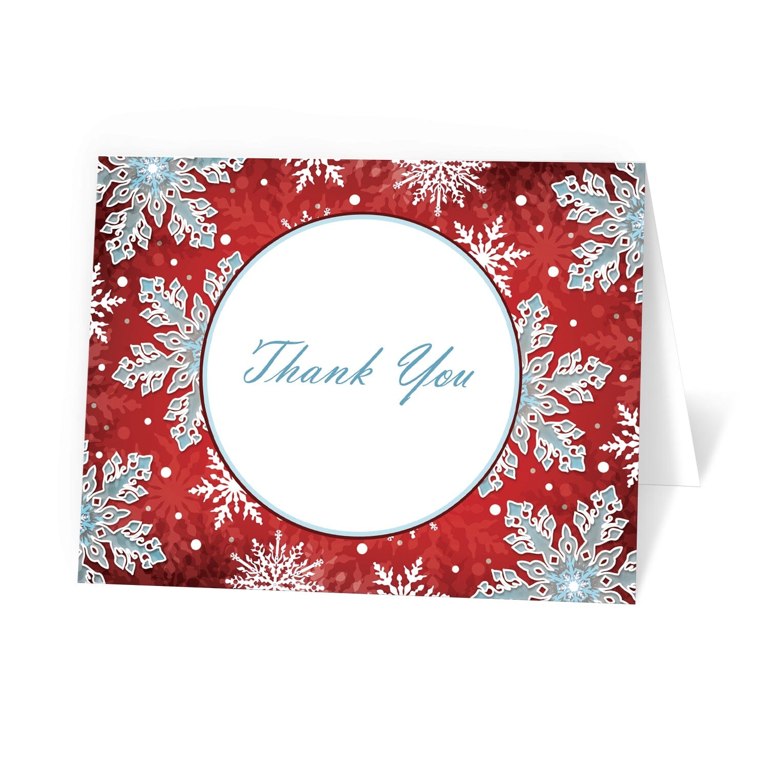 Modern Red White Blue Snowflake Thank You Cards at Artistically Invited.