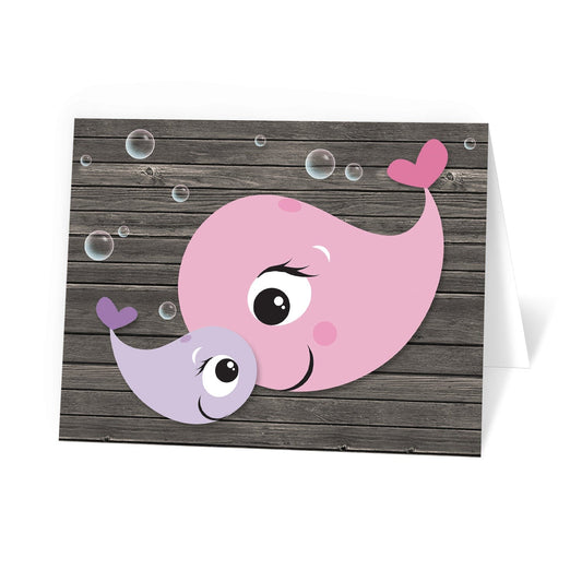 Mommy Baby Girl Whale Rustic Wood Note Cards at Artistically Invited.