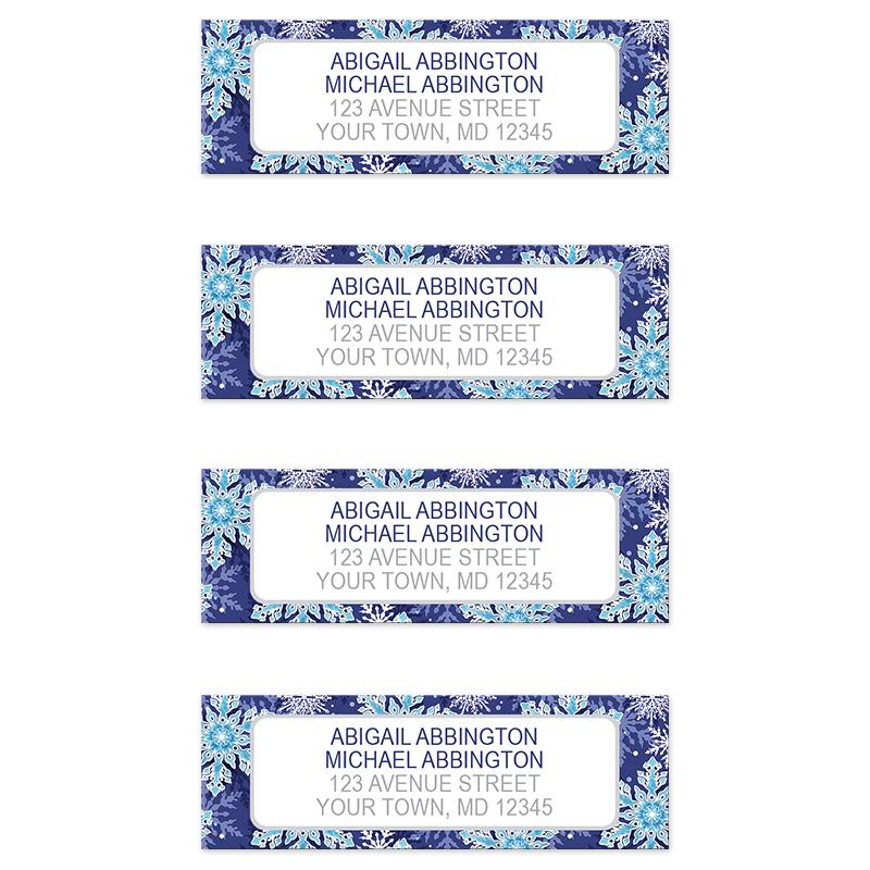 Navy Blue Snowflake Winter Return Address Labels at Artistically Invited