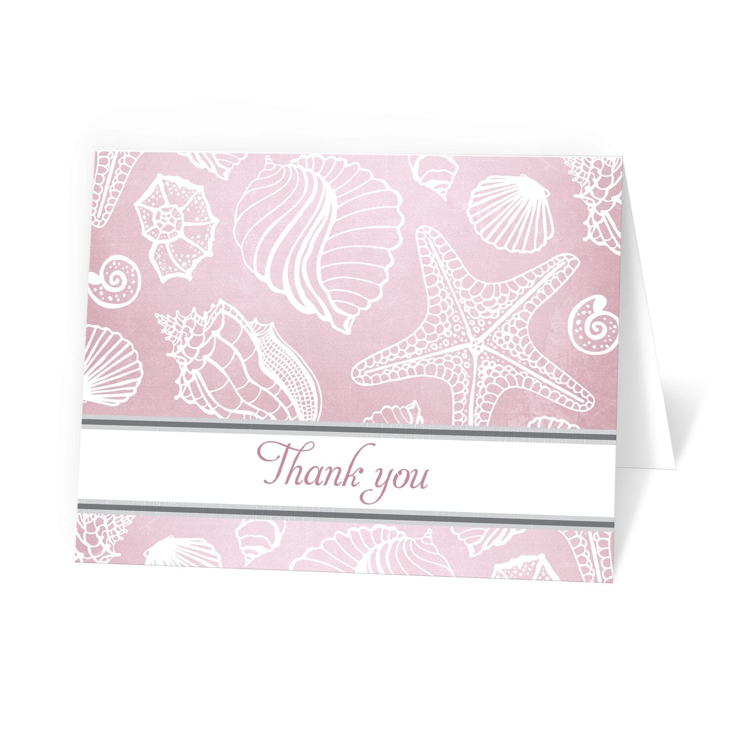 Pink Beach Seashells Pattern Thank You Cards at Artistically Invited.