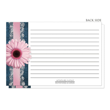 Pink Daisy Lace Rustic Denim Recipe Cards (back side) at Artistically Invited.
