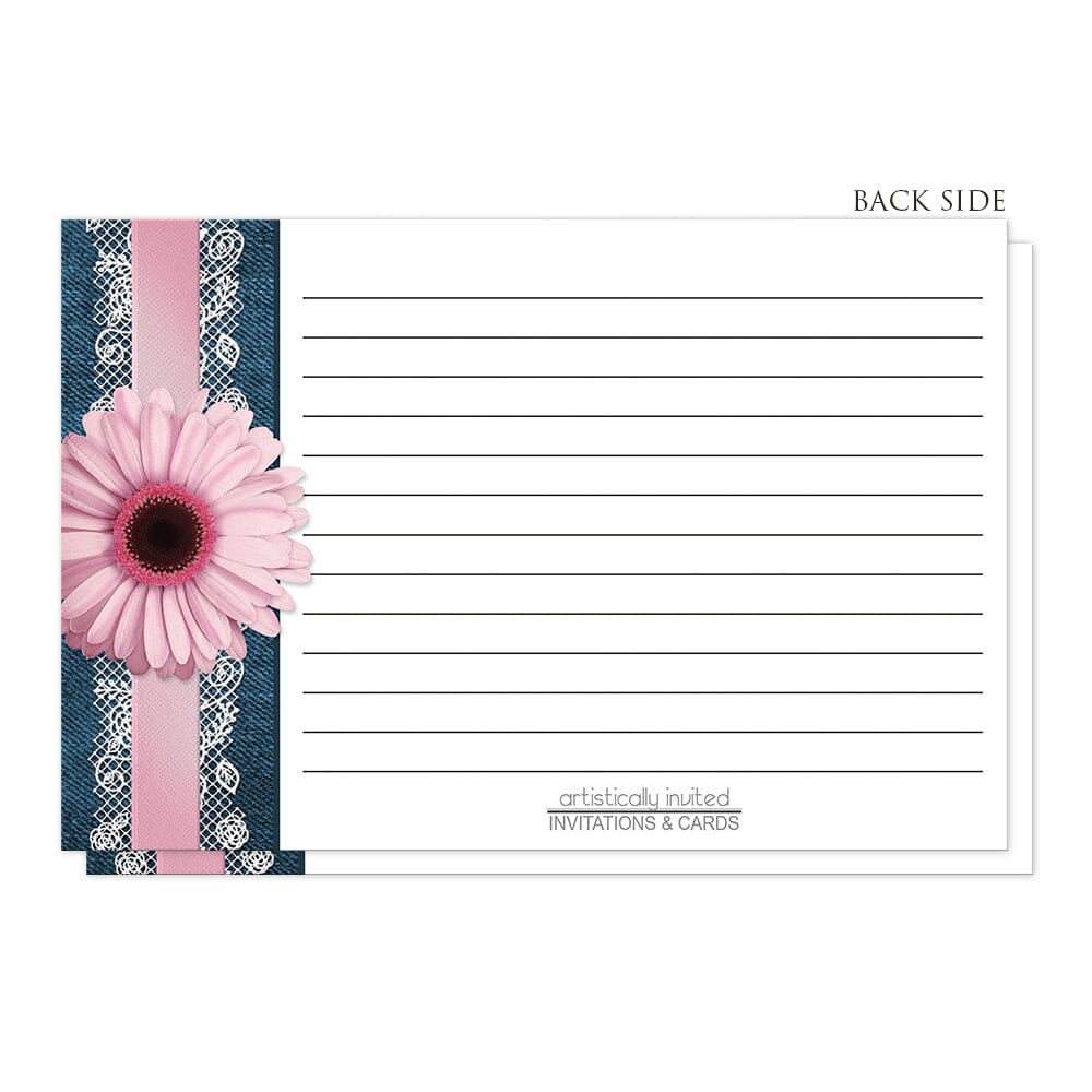 Pink Daisy Lace Rustic Denim Recipe Cards (back side) at Artistically Invited.