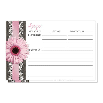 Pink Daisy Lace Rustic Wood Recipe Cards (front side) at Artistically Invited.