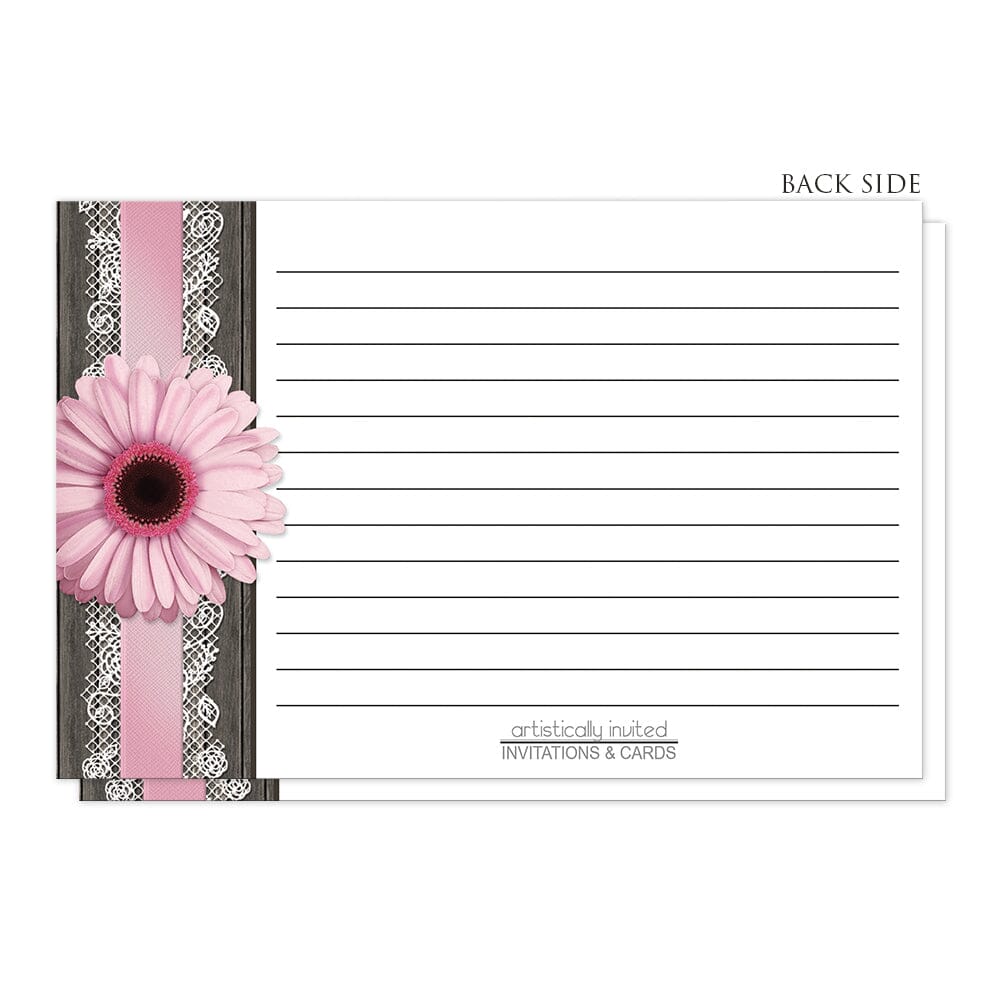 Pink Daisy Lace Rustic Wood Recipe Cards (back side) at Artistically Invited.
