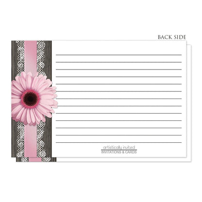 Pink Daisy Lace Rustic Wood Recipe Cards (back side) at Artistically Invited.