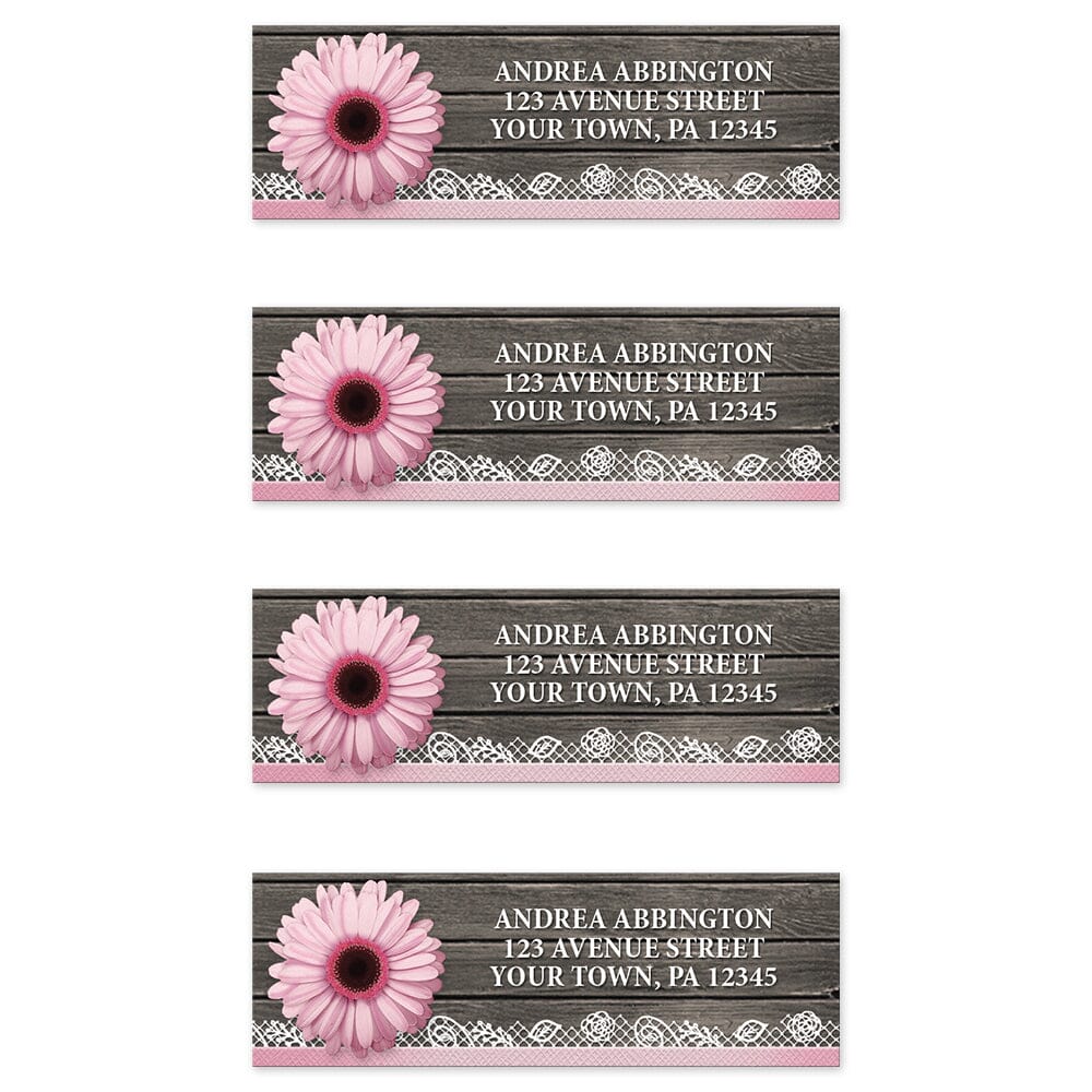 Pink Daisy Lace Rustic Wood Address Labels (4 to a sheet) at Artistically Invited.