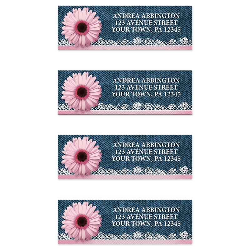 Pink Daisy Lace Rustic Denim Address Labels at Artistically Invited