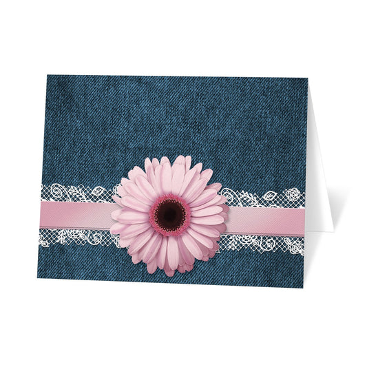Pink Daisy Lace Rustic Denim Note Cards at Artistically Invited - denim and lace thank you cards
