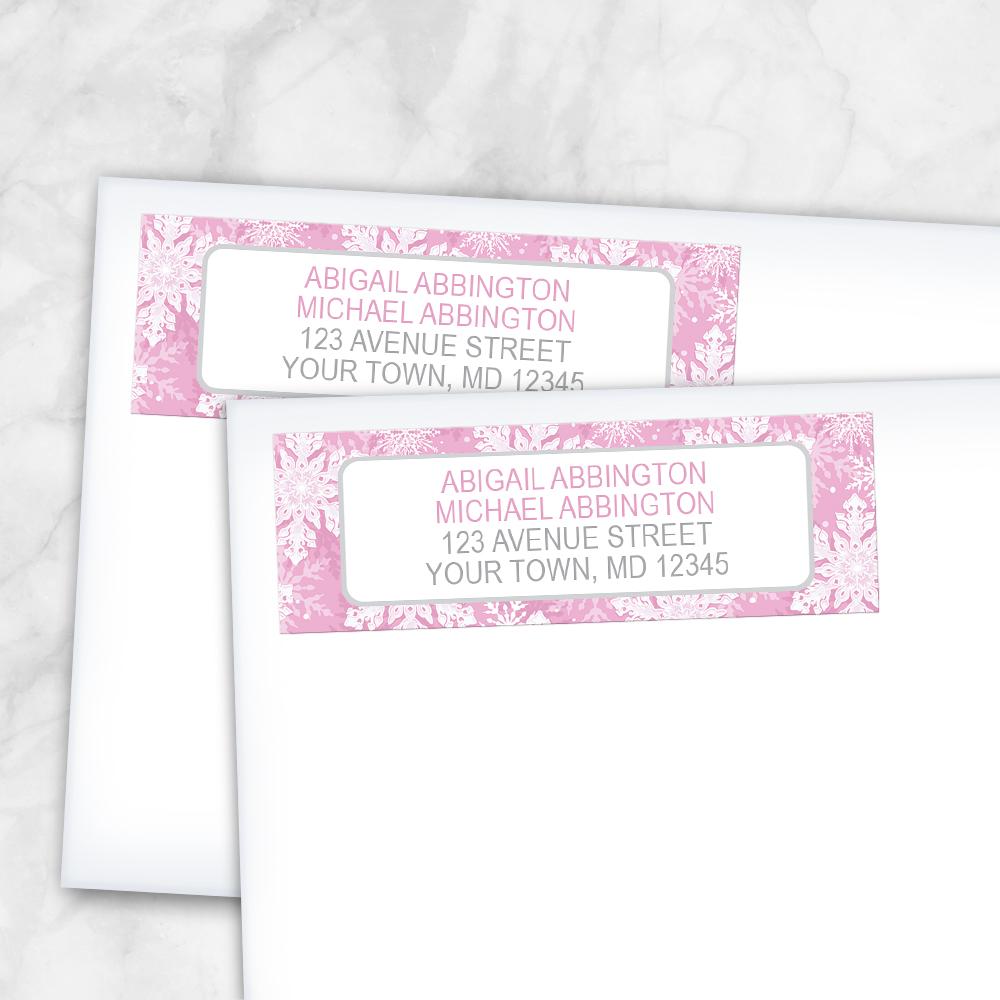 Pink Snowflake Winter Return Address Labels at Artistically Invited