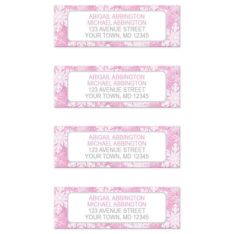 Pink Snowflake Winter Return Address Labels at Artistically Invited