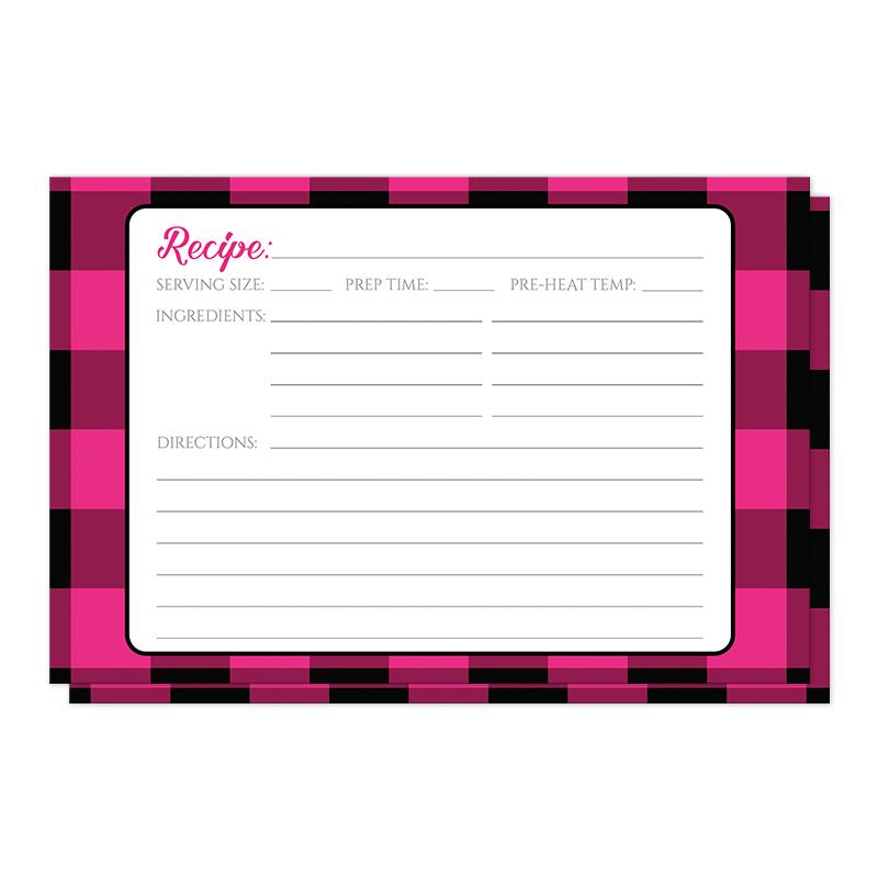 Pink and Black Buffalo Plaid Recipe Cards at Artistically Invited