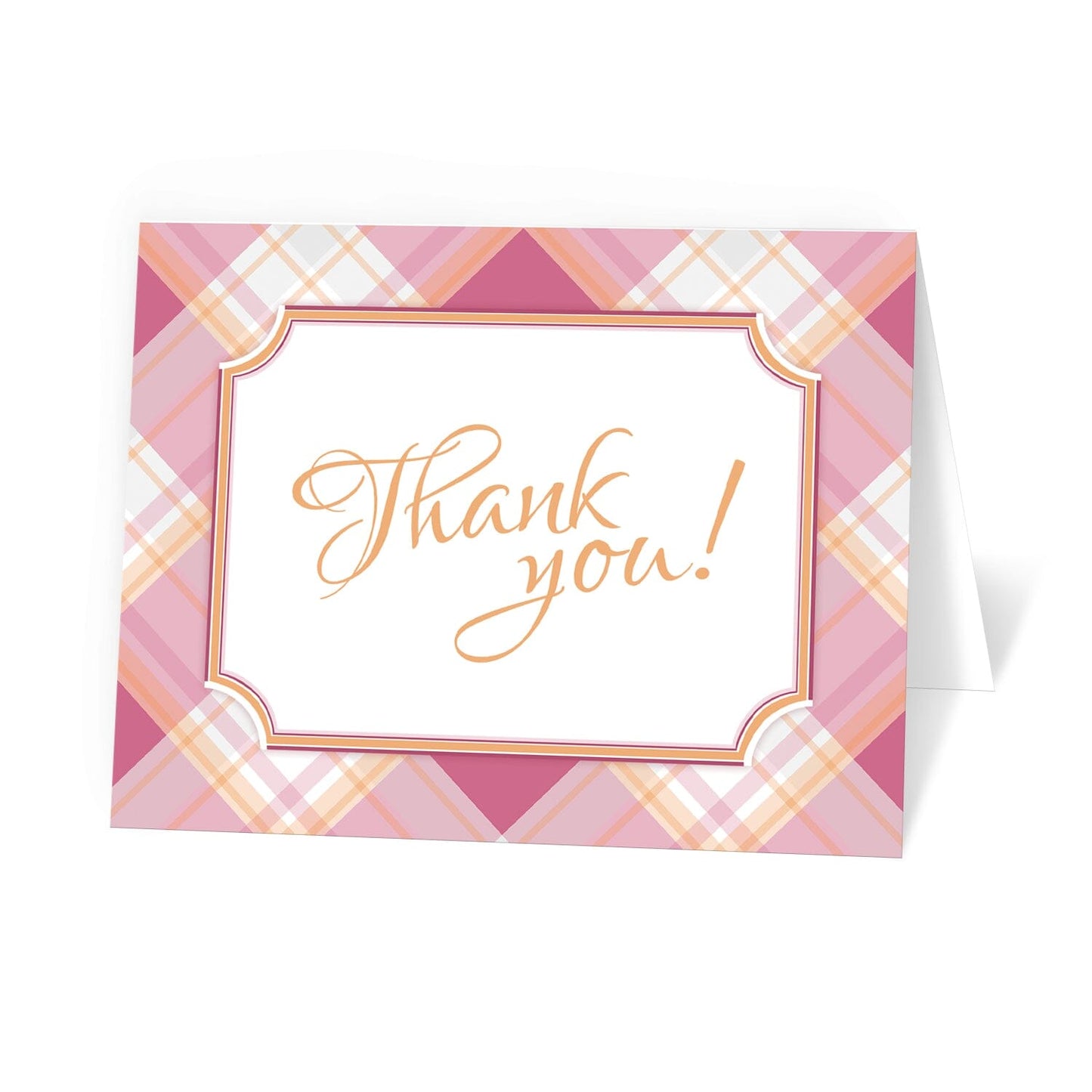 Pink and Orange Plaid Thank You Cards at Artistically Invited.