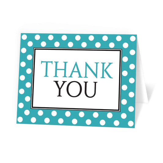 Polka Dot Turquoise Black and White Thank You Cards at Artistically Invited.
