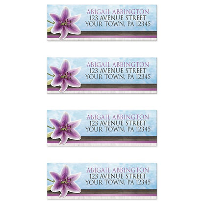 Pretty Floral Wood Purple Lily Address Labels at Artistically Invited