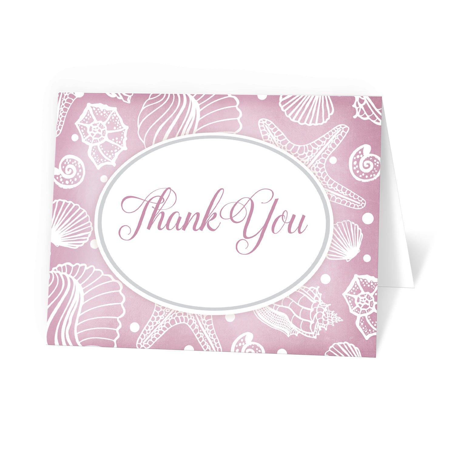 Pretty Pink Seashell Beach Thank You Cards at Artistically Invited.
