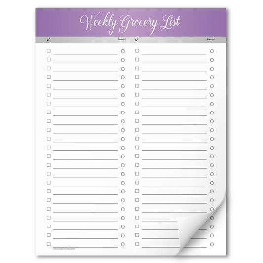 Purple Header Full Page Weekly Grocery List - 8.5" x 11" Notepad