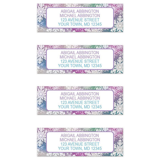 Rainbow Snowflake Winter Return Address Labels at Artistically Invited