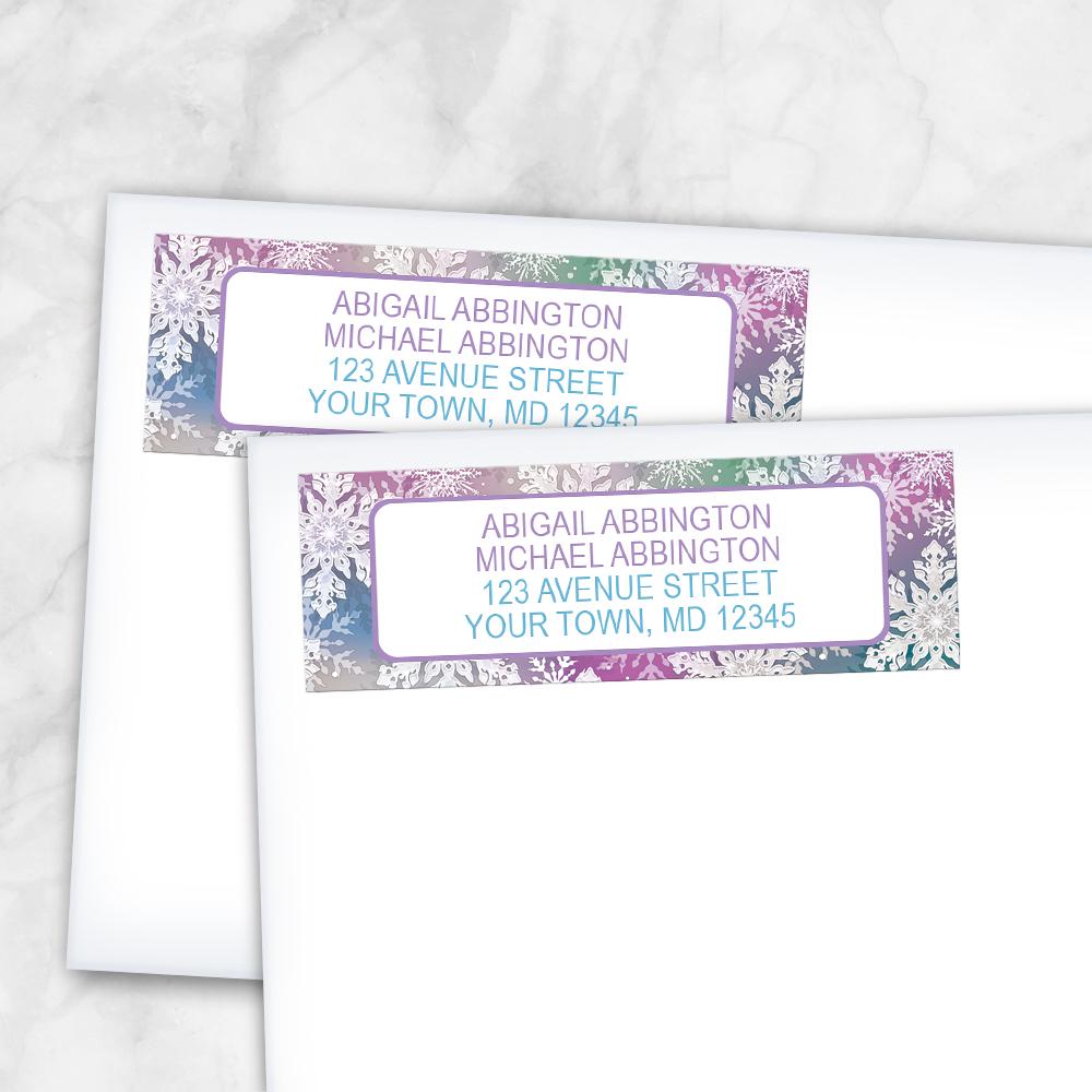Rainbow Snowflake Winter Return Address Labels at Artistically Invited
