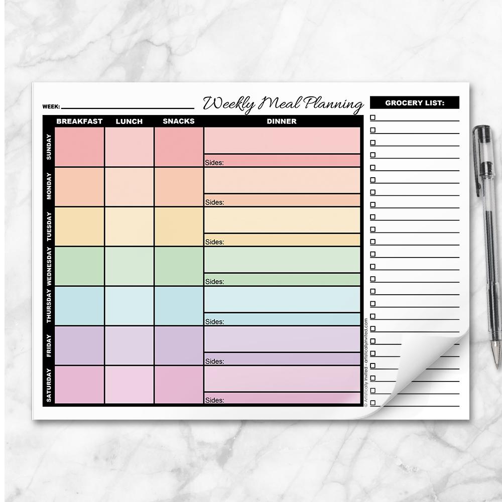 Rainbow Weekly Meal Planner with Grocery List - 8.5" x 11" Notepad