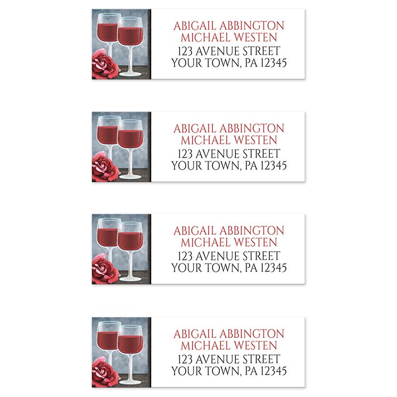 Red Wine Glasses Floral Rose Address Labels at Artistically Invited