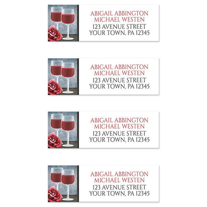 Red Wine Glasses Floral Rose Address Labels at Artistically Invited