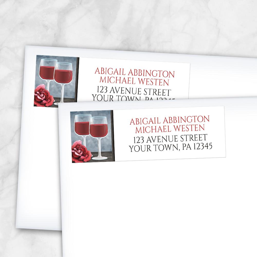 Red Wine Glasses Floral Rose Address Labels at Artistically Invited