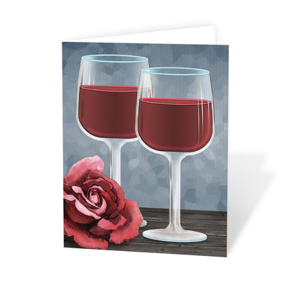 Red Wine Glasses Floral Rose Note Cards at Artistically Invited