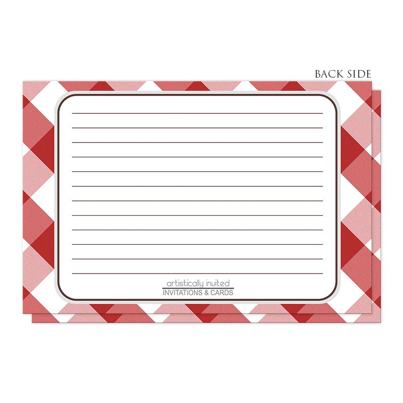 Red Gingham Recipe Cards (back side) at Artistically Invited